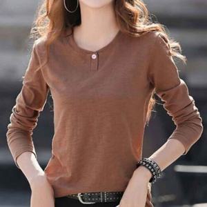 [하프클럽] 티셔츠 여자 흰티 무지티 단추봄 여름티 긴팔 기능성티 여성 면 작업복 U 넥 골프 베이직