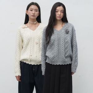 케이블 브이넥 풀오버 [2COL] / WBE4L05556