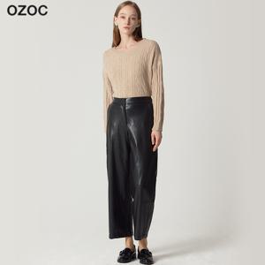 (OZOC)] 뒷밴딩 레더 롱와이드 팬츠