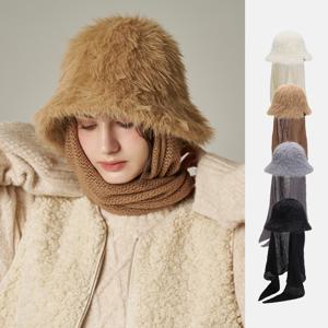 탈착 머플러 헤어리 둥근 햇 리온나 (4 colors)