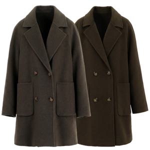 테오 여성 더블 단추 울 하프 코트