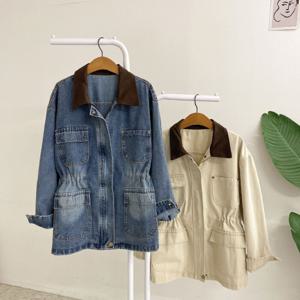 [브리치]  / 히비카 데님면 워크 카라 스트링 포켓 자켓(2color)