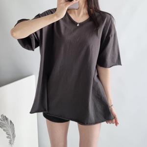 [브리치]  / 빅사이즈 601 무지워싱브이넥반팔티 DNSQ474