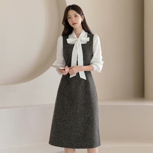 (~XXL까지) 말로디엘 스퀘어넥 슬리브리스 트위드 원피스 가을 하객룩 오피스룩 모임룩 격식룩 빅사이즈