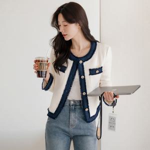 (~XXL까지) 유아센 데님 배색 트위드 자켓 봄 가을 아우터 하객룩 데일리 캐쥬얼 출근룩 베이직 빅사이즈