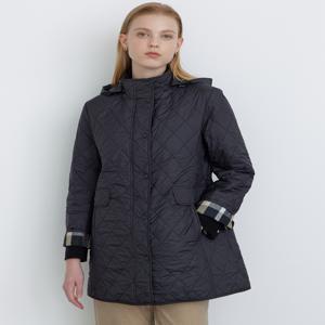 닥스 여성 [[24FW]] DLJU4DE93BK [반값[퀼팅] 블랙 탈착 후드 체크 배색 하프 퀼팅 점퍼