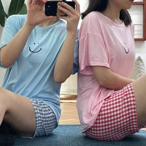 스마일 여성 반팔 잠옷 4컬러 택1 파자마 세트 여자 홈웨어 이지웨어 체크