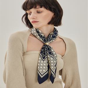 [선물포장/쇼핑백동봉][SILK100]네이비 DD패턴 스카프&링 세트 DCSC5F270J