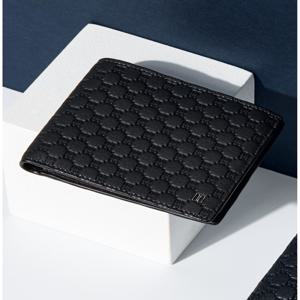 [선물포장/쇼핑백동봉]블랙 수입가죽 루이스 엠보 DD 패턴 반지갑 DBWA5F363J
