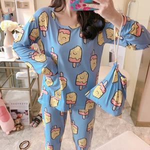 러브핑코 슈크르 스카이 여성 잠옷 파자마 파우치 세트 여자 홈웨어 투피스 빅사이즈