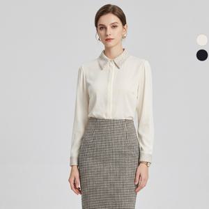 여성 모던 트위드배색 정장 블라우스