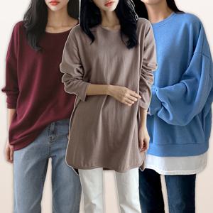 중년옷 여성 빅사이즈 맨투맨 티셔츠 오버핏 롱티 66-120size 임부복