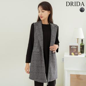 드리다 엄마옷 겨울 여성 카라 체크 울 정장 조끼 빅사이즈 롱 베스트 40-50대 미시 중년 하객 상견례 선물