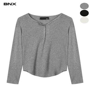 여성 단추 골지 긴팔 티셔츠