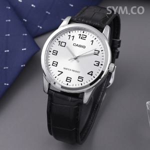 MTP-V001L-7B 심플 라운드 아날로그 정장 남자 가죽 시계 c