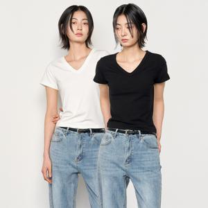 슬림 브이넥 반팔티 [2COL] / WBE2L01513