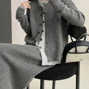 니트 가디건 롱 스커트 세트 솔리디투피스