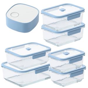 베큐씰 내열유리 진공 밀폐용기 직사각 6종세트(570*2+950*2+1500+2300)+진공펌프