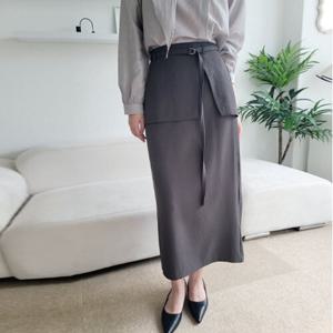 (벨트세트) 레이어드 랩 롱스커트