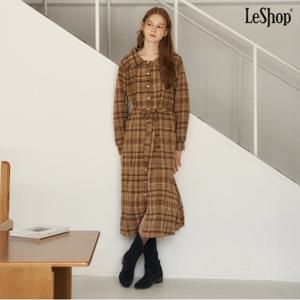 정상가:89,000원 ㅣ 카라 체크 패턴 스트랩 긴팔 원피스 (DP3OW022A)