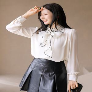 리헵번 라인 배색 리본 스카프 SET 반목 셔링 블라우스