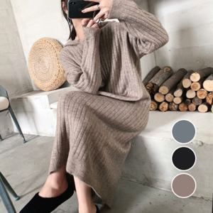 여성 루즈핏 편한 데일리 후드 니트 골지 롱원피스 롱원피스 여성원피스 쉬폰원피스