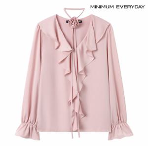 에브리데이] 정상가 89,000원  에브리데이]러플 플라워 초커 타이 세트 블라우스 (EB4BA002D)