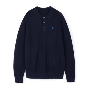 [U.S. POLO ASSN.] 남성 메리노 울 카라니트_다크네이비