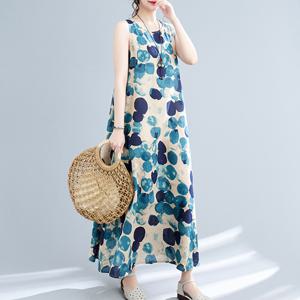 B-238603 - 린넨 면 민소매 롱 원피스/빅사이즈/루즈핏/여름/간절기/엄마옷/데일리