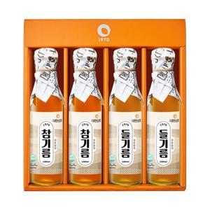 50년전통 대현상회 저온압착 참기름 들기름 180ml 4병 선물세트 (선물케이스포장)