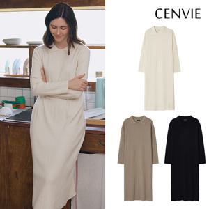 언이븐 리브 니트 카라 원피스