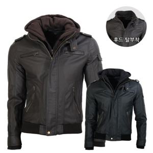 후드 탈부착 인조 가죽점퍼 MCOWS7029