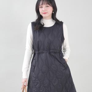 물결 누빔 겨울 허리스트링 패딩 조끼 원피스 K02513