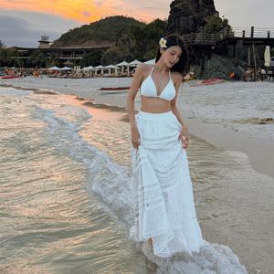 [브리치]  / 스커트 비치웨어 롱 커버업 밴딩 화이트 SK20319F