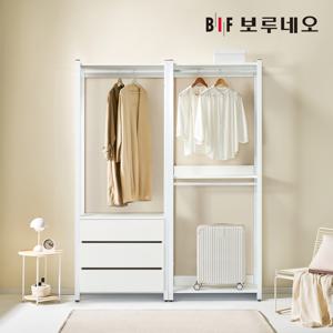 아이든 시스템 행거 철제 드레스룸 1600 B 3단서랍 세트