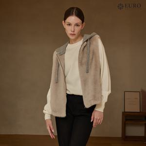 [최초가 129,000원][로안]울 후드 페이크 퍼 베스트