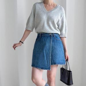[하프클럽] 여성 언발란스 컷팅 청바지 스커트 A라인 빅사이즈 미니스커트