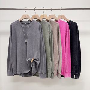 [브리치]  / 피그먼트 워싱면 오버핏 탄탄한 무지 긴팔 티셔츠