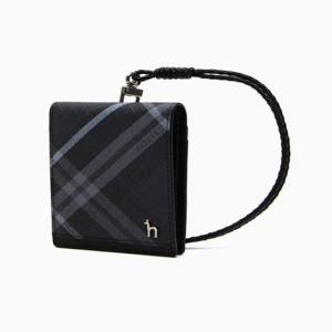 [쇼핑백동봉][지폐수납] 블랙 체크 목걸이 카드지갑 HJHO6E660BK