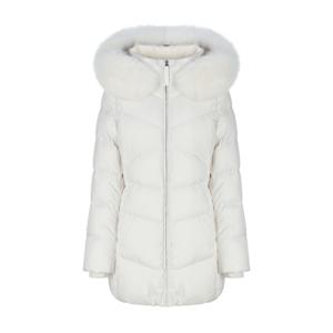 헤지스골프 크림 여성 블루 폭스 퍼 중힙 다운 패딩HWJU5D813CR