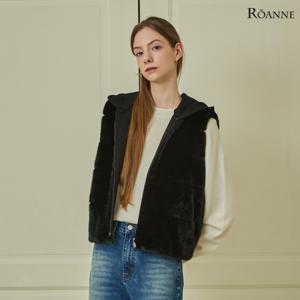 [최초가 129,000원]호리젠탈 울 후디드 페이크 퍼 베스트