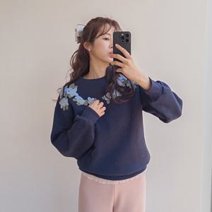 [LABEL] 멜로즈 입체감 톡톡 꽃프린팅 기모 맨투맨 티