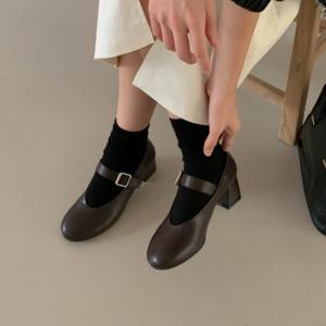 [브리치] 인해하우스 / 인해하우스 / 여성 벨티드 메리제인 가죽 미들힐