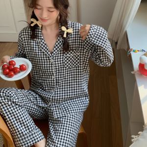 [브리치]  / 순면 100% 클래식 블랙 체크 잠옷 봄 가을 파자마