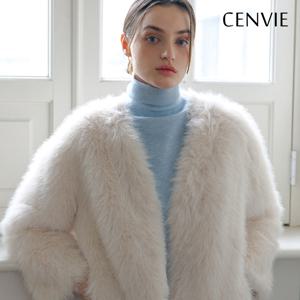 25FW 엘린 FAUX 브이 폭스 퍼 자켓 하프 코트