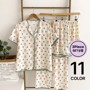 [브리치]  /  SET상품  여성 산들 지지미 상하복 3피스 잠옷 세트/ 11컬러