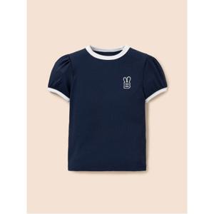 여아 폴리 골지 링거 반팔 티셔츠 - 네이비