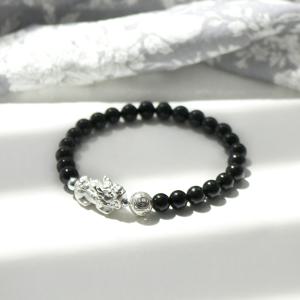 오닉스 원석 실버 999 다이아볼 비휴 팔찌H 염주