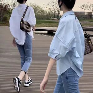 LN 언발 루즈핏 반팔 셔츠 여름 여성 블라우스 남방