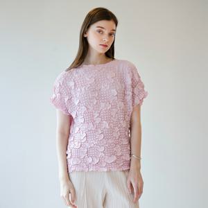 [최초가 198000원] 입체 주름 플리츠 반팔 블라우스 핑크_YK05WRPBL05